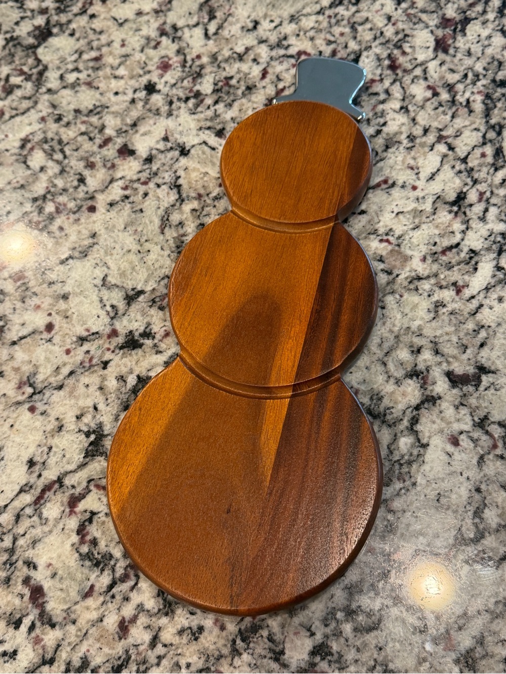 Nambe Acacia Snowman Wooden Serving Board with Silver Top Hat Spreader